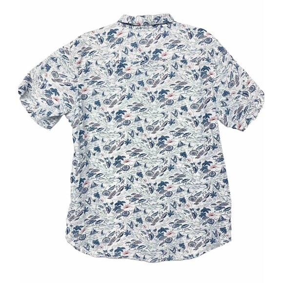 Columbia Shirt Men's L Short Sleeve Boats Beach Umbrellas Ocean Sun Trees Campy - Picture 6 of 6